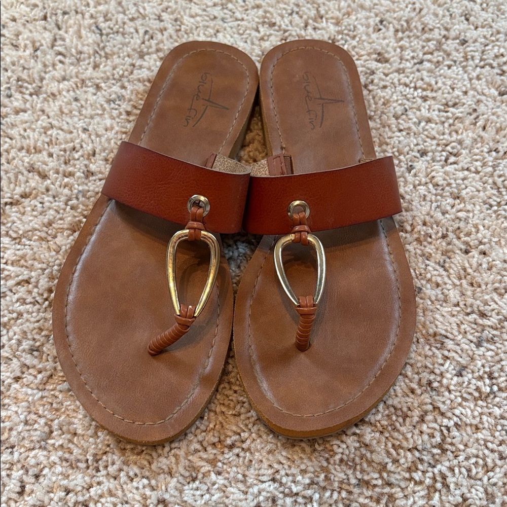 Brown Leather Sandals with Gold Accent